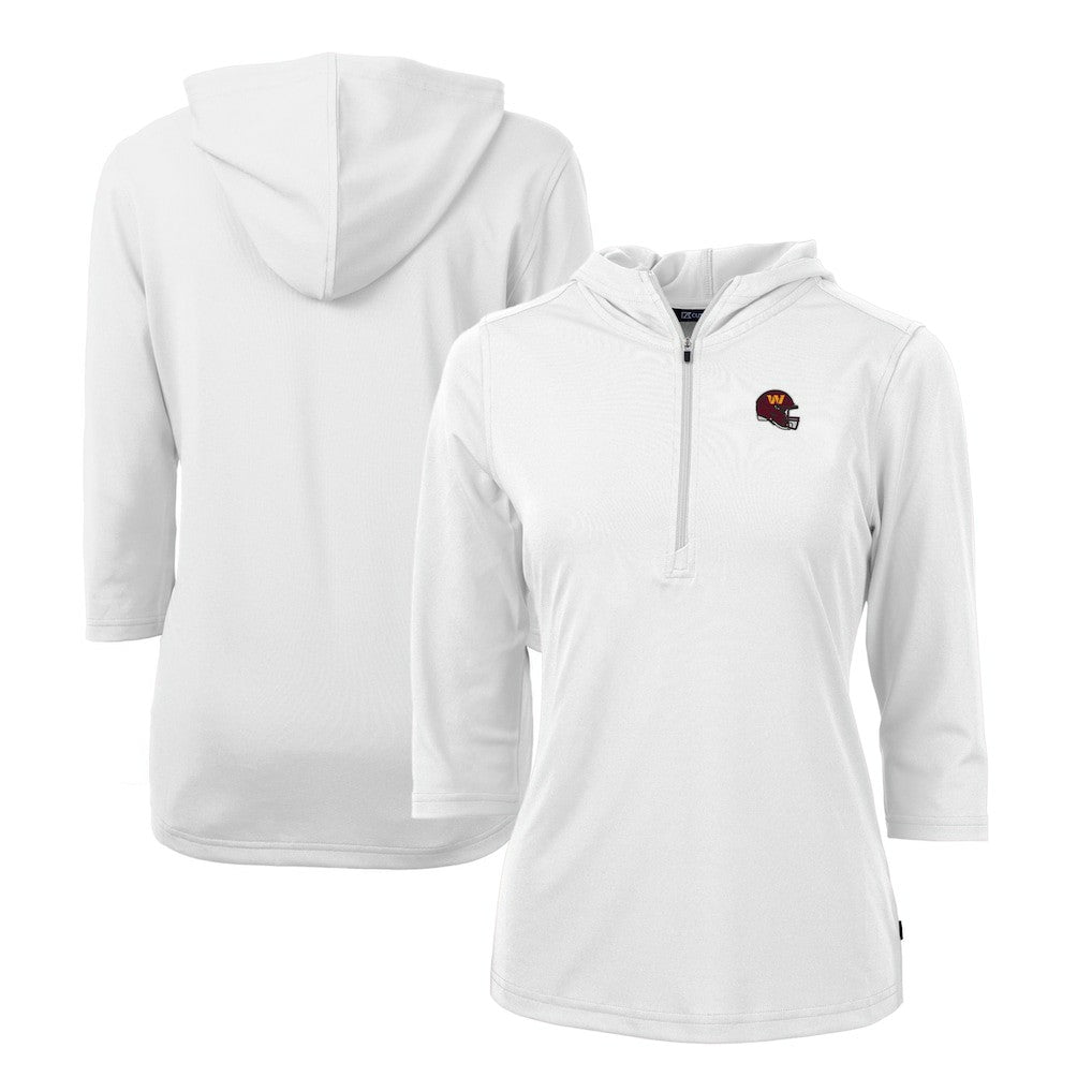 Washington Commanders Cutter & Buck Women's Helmet Logo DryTec Virtue Eco Pique Recycled Half-Zip Pullover Hoodie White - NFL