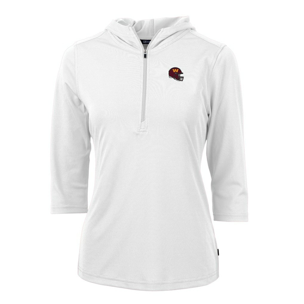 Washington Commanders Cutter & Buck Women's Helmet Logo DryTec Virtue Eco Pique Recycled Half-Zip Pullover Hoodie White - NFL