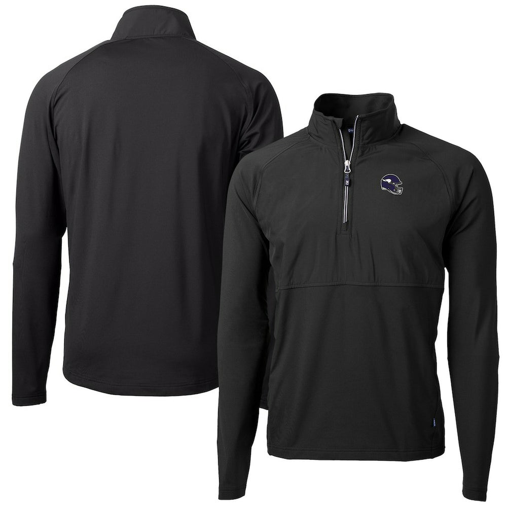 Minnesota Vikings Cutter & Buck Helmet Adapt Eco Knit Hybrid Recycled Quarter-Zip Pullover Top Black - NFL