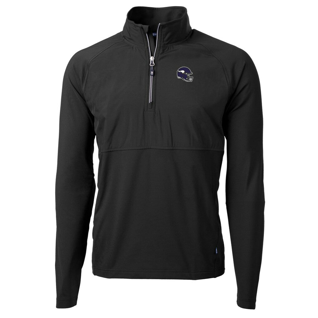 Minnesota Vikings Cutter & Buck Helmet Adapt Eco Knit Hybrid Recycled Quarter-Zip Pullover Top Black - NFL