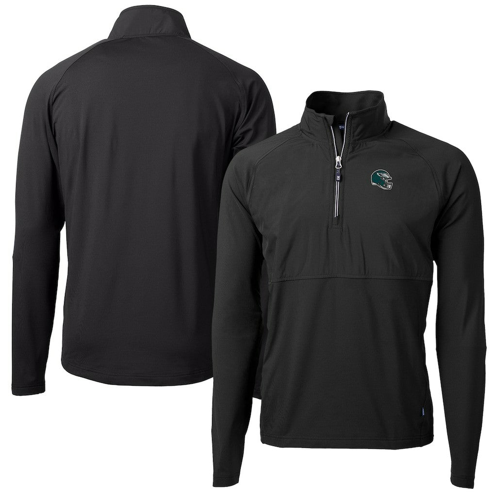 Philadelphia Eagles Cutter & Buck Helmet Adapt Eco Knit Hybrid Recycled Quarter-Zip Pullover Top Black - NFL