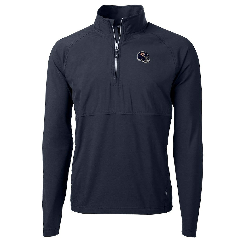 Chicago Bears Cutter & Buck Helmet Adapt Eco Knit Hybrid Recycled Quarter-Zip Pullover Top Navy - NFL