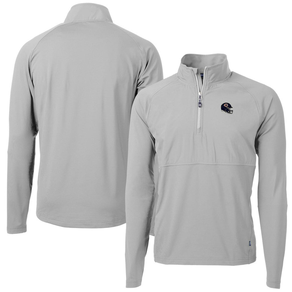 Chicago Bears Cutter & Buck Helmet Adapt Eco Knit Hybrid Recycled Quarter-Zip Pullover Top Silver - NFL