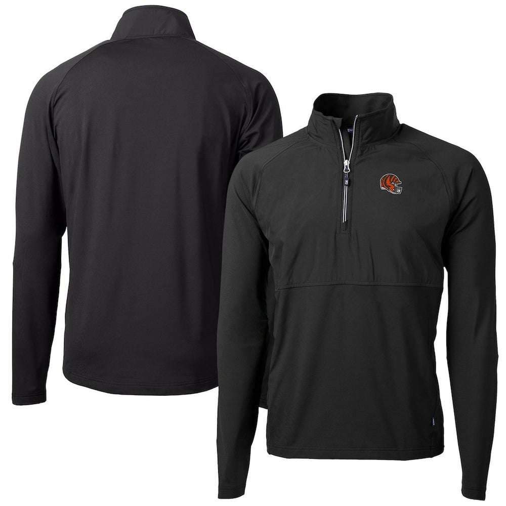 Cincinnati Bengals Cutter & Buck Helmet Adapt Eco Knit Hybrid Recycled Quarter-Zip Pullover Top Black - NFL