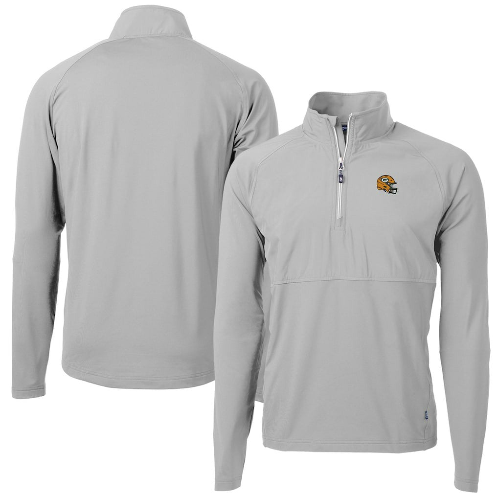 Green Bay Packers Cutter & Buck Helmet Adapt Eco Knit Hybrid Recycled Quarter-Zip Pullover Top Silver - NFL