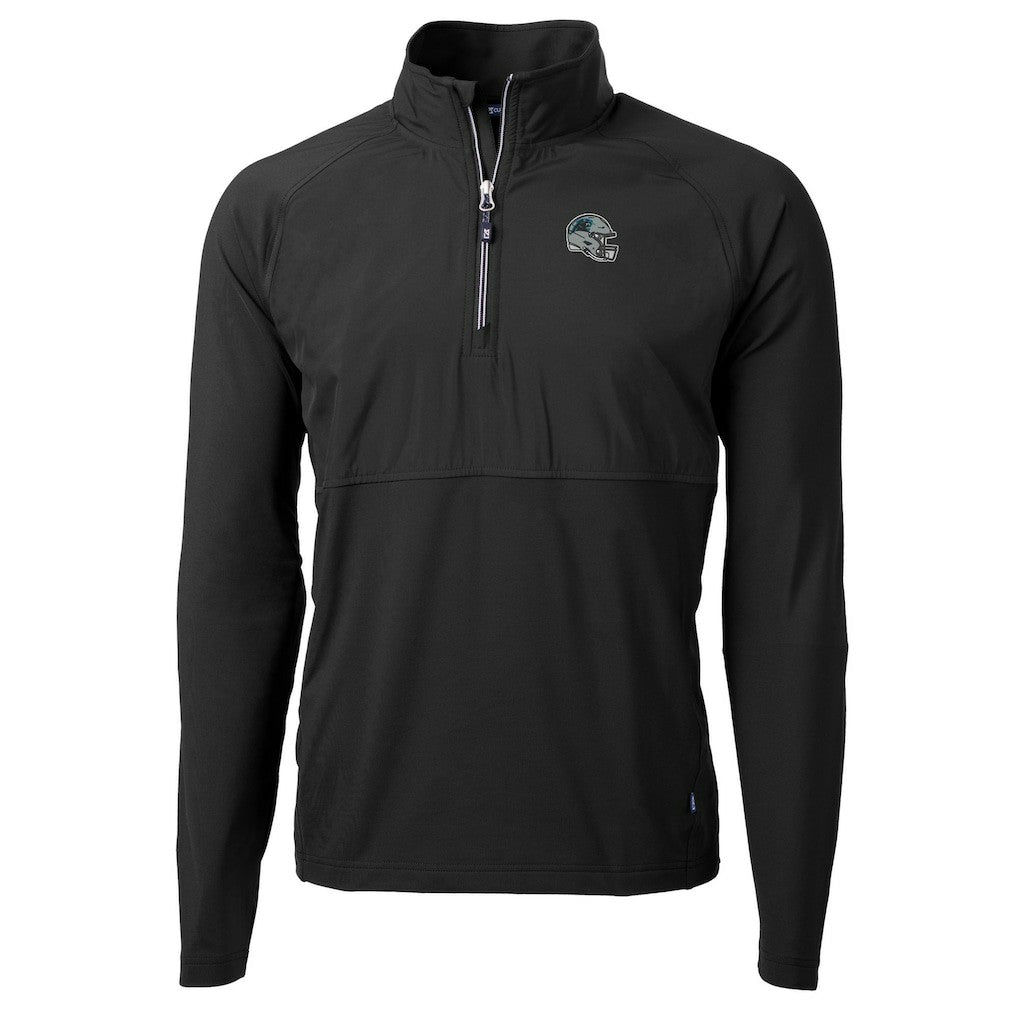 Carolina Panthers Cutter & Buck Helmet Adapt Eco Knit Hybrid Recycled Quarter-Zip Pullover Top Black - NFL
