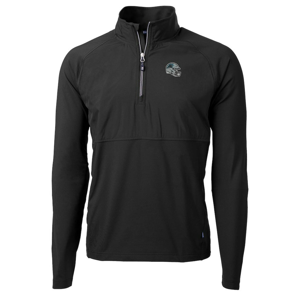 Carolina Panthers Cutter & Buck Helmet Adapt Eco Knit Hybrid Recycled Quarter-Zip Pullover Top Black - NFL