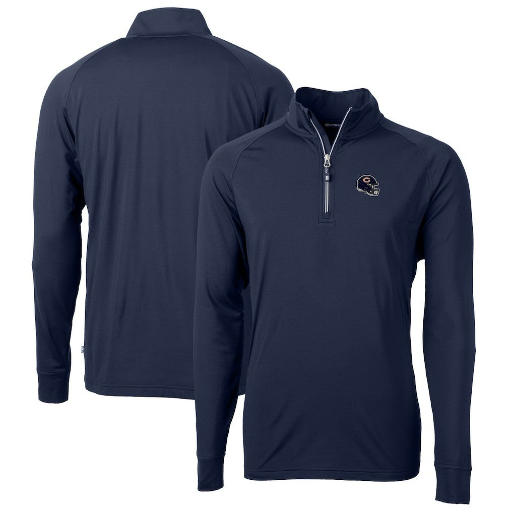Chicago Bears Cutter & Buck Helmet Adapt Eco Knit Stretch Recycled Quarter-Zip Pullover Top Navy - NFL