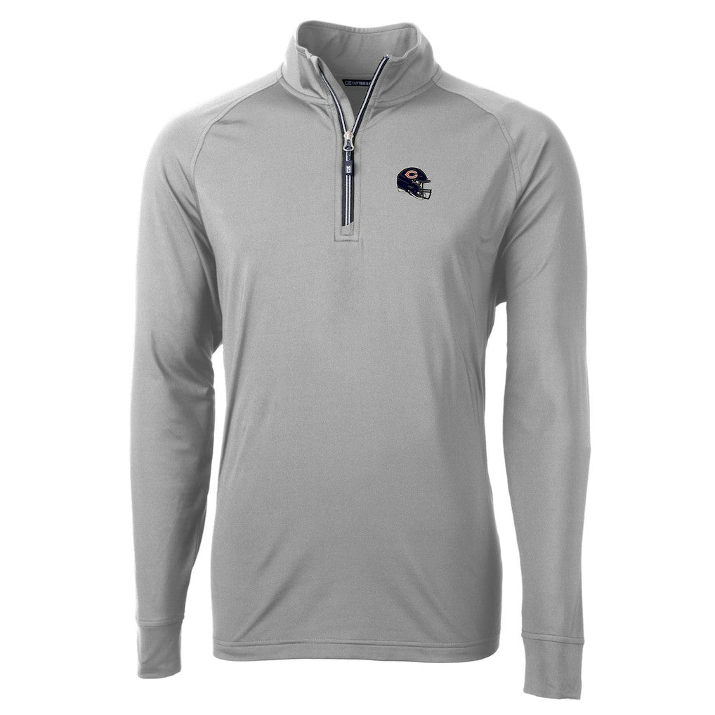 Chicago Bears Cutter & Buck Helmet Adapt Eco Knit Stretch Recycled Quarter-Zip Pullover Top Silver - NFL