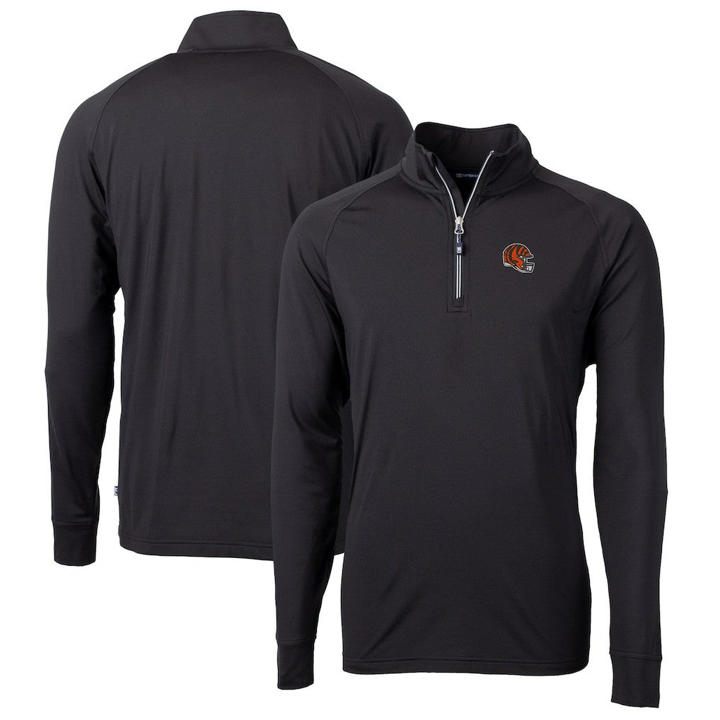 Cincinnati Bengals Cutter & Buck Helmet Adapt Eco Knit Stretch Recycled Quarter-Zip Pullover Top Black - NFL
