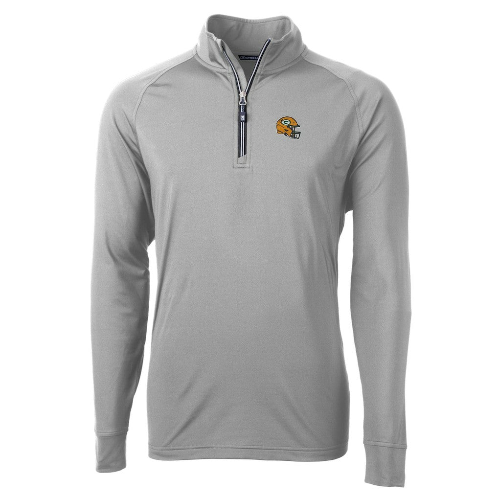 Green Bay Packers Cutter & Buck Helmet Adapt Eco Knit Stretch Recycled Quarter-Zip Pullover Top Silver - NFL