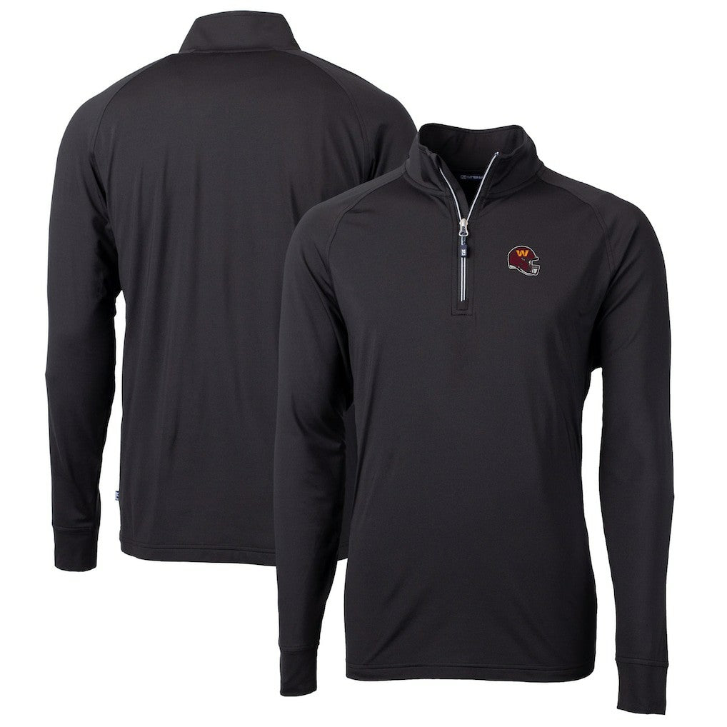 Washington Commanders Cutter & Buck Helmet Adapt Eco Knit Stretch Recycled Quarter-Zip Pullover Top Black - NFL
