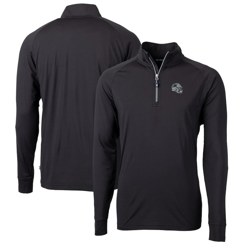 Carolina Panthers Cutter & Buck Helmet Adapt Eco Knit Stretch Recycled Quarter-Zip Pullover Top Black - NFL