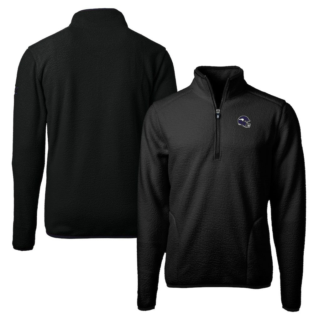 Minnesota Vikings Cutter & Buck Helmet Cascade Eco Sherpa Fleece Quarter-Zip Pullover Jacket Black - NFL