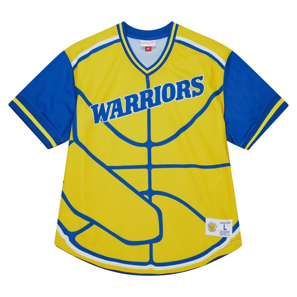 Mitchell & Ness - Golden State Warriors Jumbotron 3.0 Mesh V-Neck T-Shirt - Gold