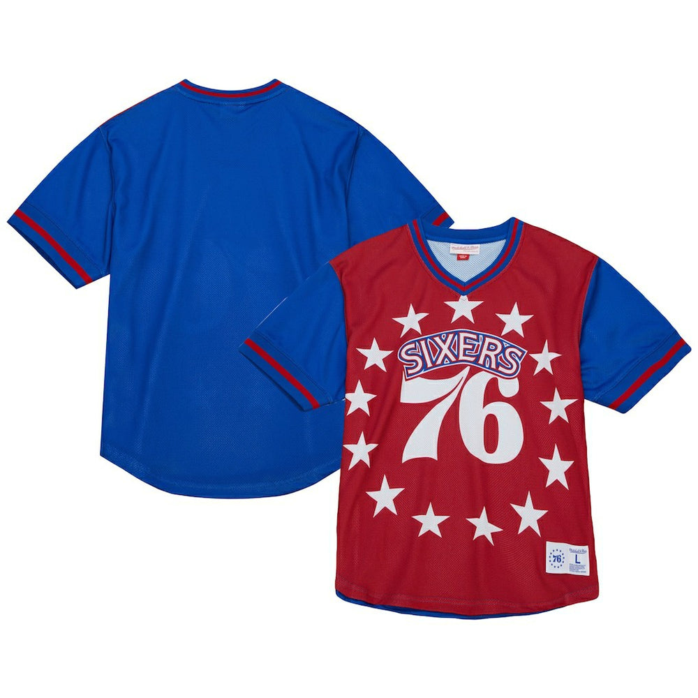 Mitchell & Ness - Philadelphia 76ers Jumbotron 3.0 Mesh V-Neck T-Shirt - Red