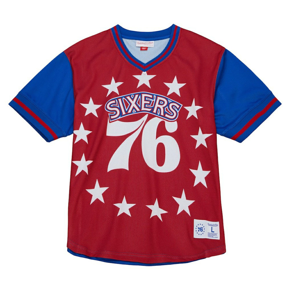 Mitchell & Ness - Philadelphia 76ers Jumbotron 3.0 Mesh V-Neck T-Shirt - Red
