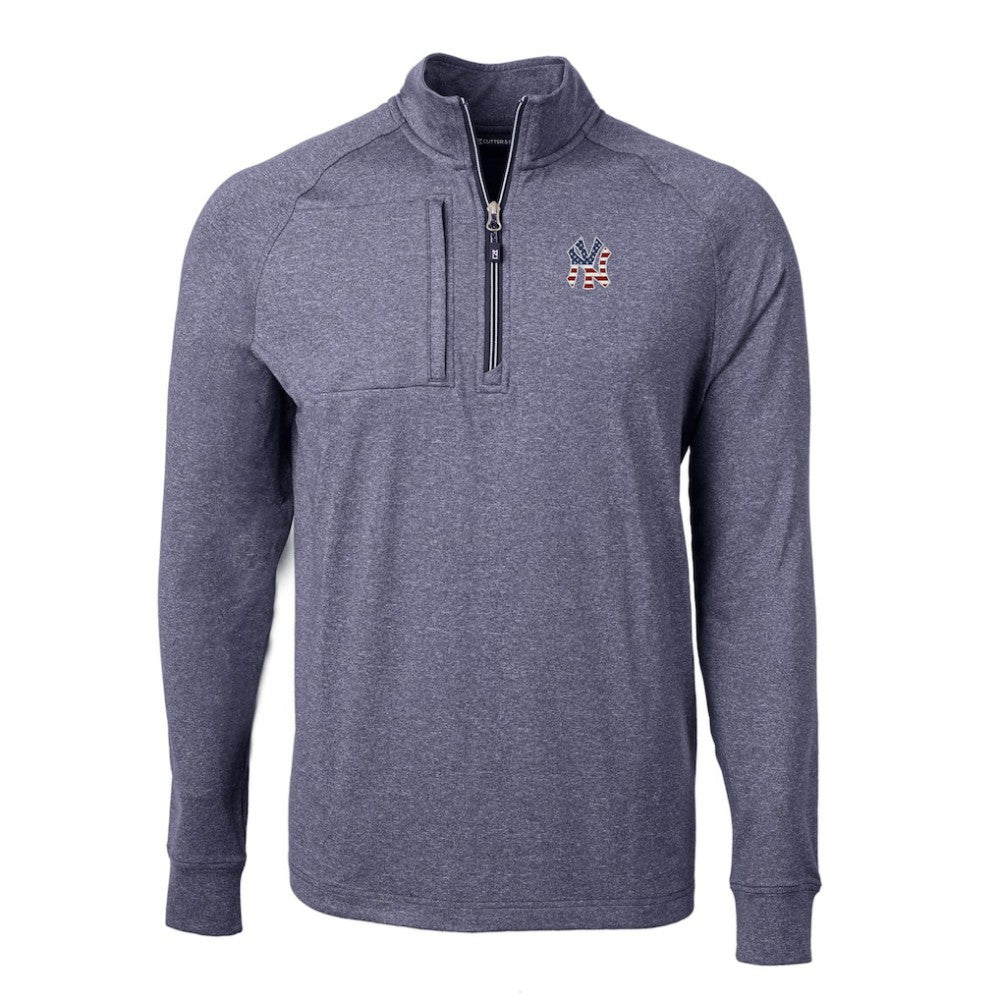 New York Yankees Cutter & Buck Americana Logo Big & Tall Adapt Eco Knit Stretch Recycled Quarter-Zip Pullover Top Lifestyle