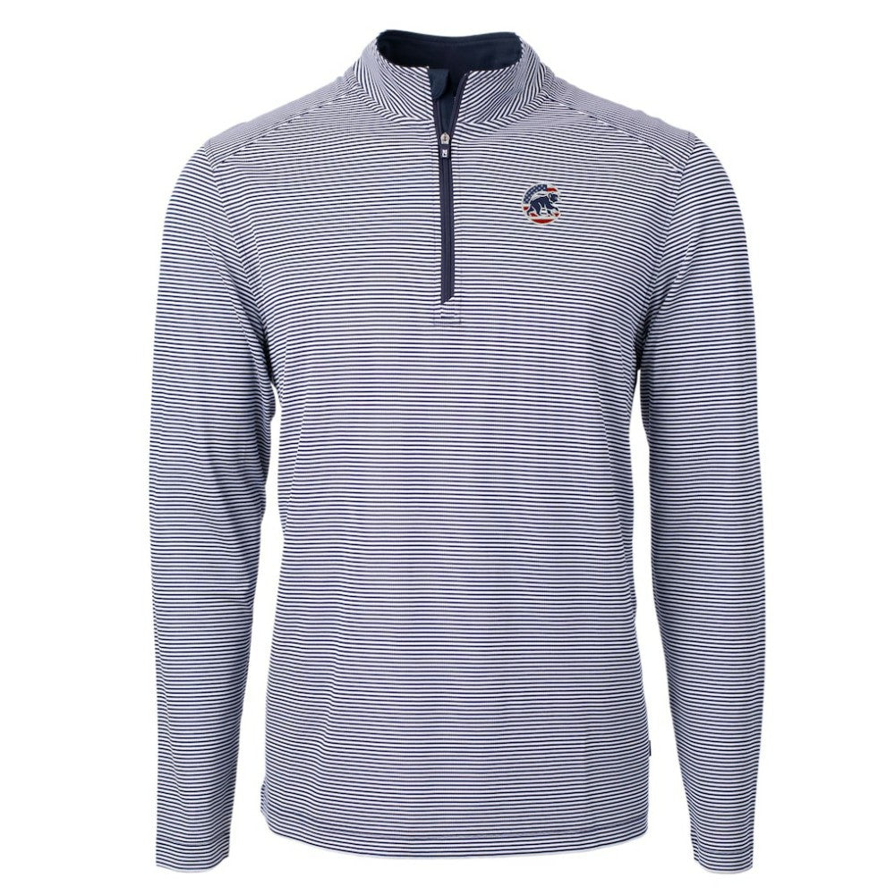 Chicago Cubs Cutter & Buck Americana Logo Virtue Eco Pique Stripe Recycled Quarter-Zip Pullover Top Sale