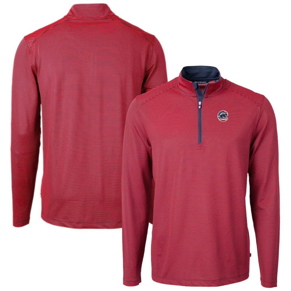 Chicago Cubs Cutter & Buck Americana Logo Virtue Eco Pique Stripe Recycled Quarter-Zip Pullover Top Near Me