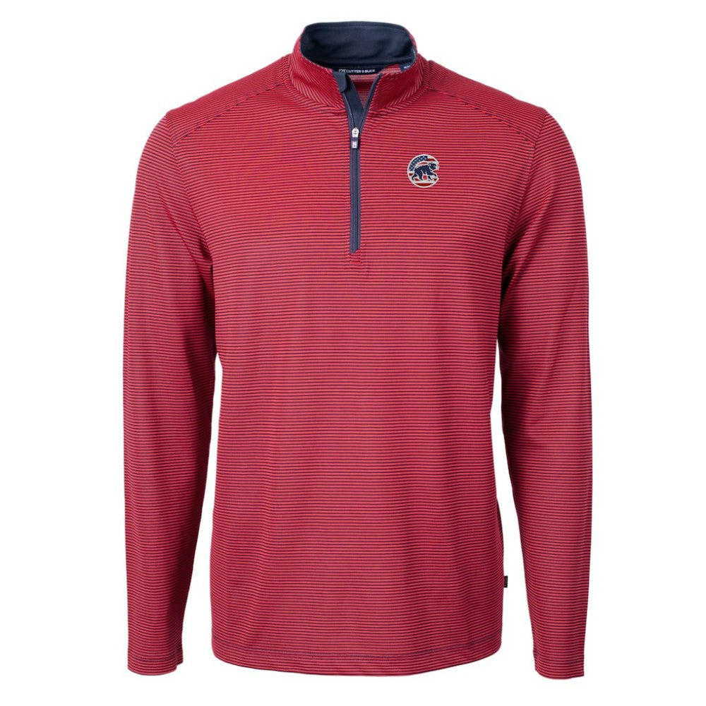 Chicago Cubs Cutter & Buck Americana Logo Virtue Eco Pique Stripe Recycled Quarter-Zip Pullover Top Near Me