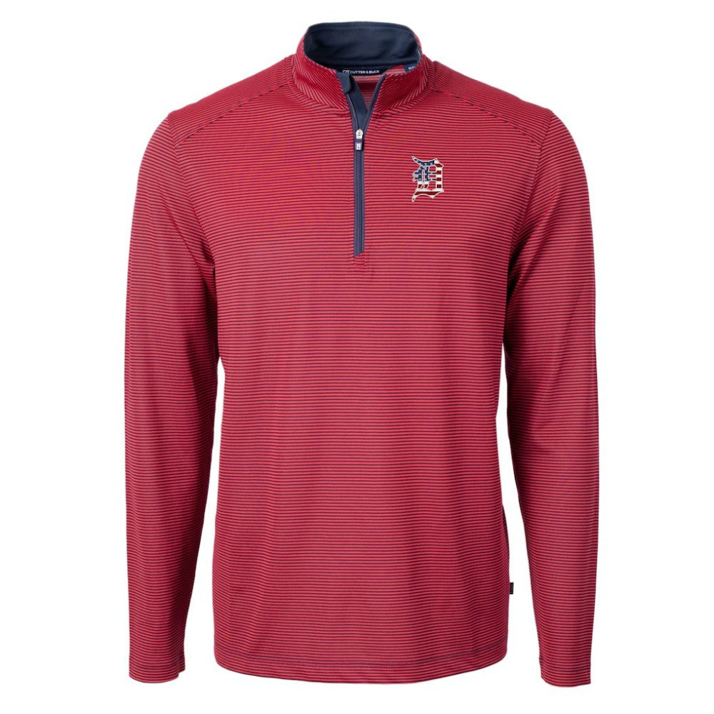 Detroit Tigers Cutter & Buck Americana Logo Virtue Eco Pique Stripe Recycled Quarter-Zip Pullover Top discount