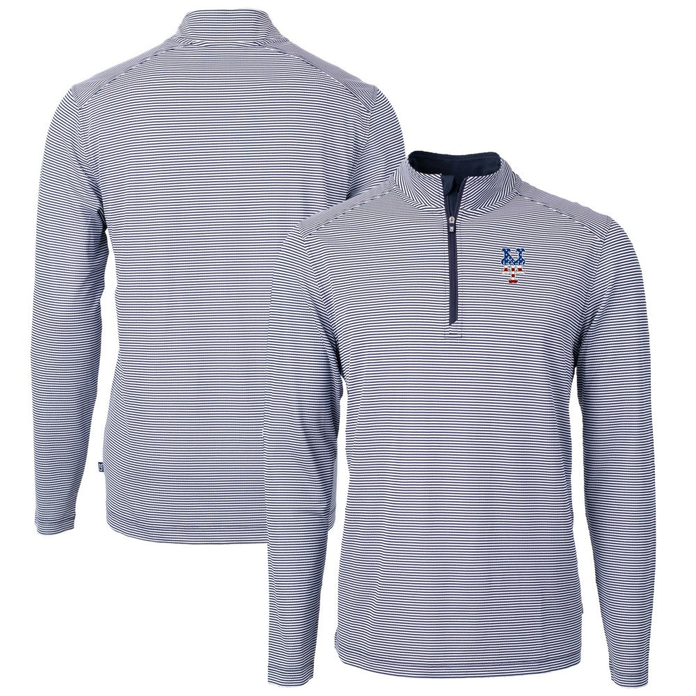New York Mets Cutter & Buck Americana Logo Virtue Eco Pique Stripe Recycled Quarter-Zip Pullover Top for sale