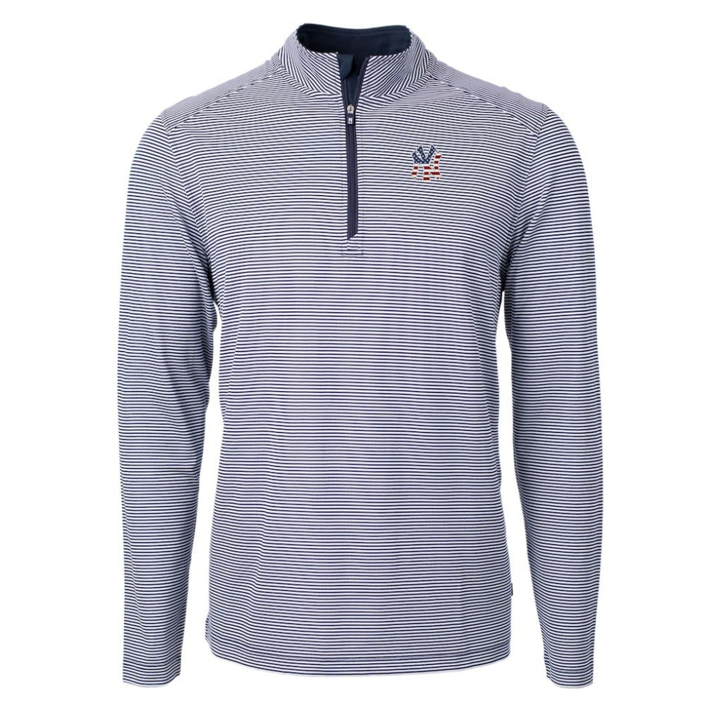 New York Yankees Cutter & Buck Americana Logo Virtue Eco Pique Stripe Recycled Quarter-Zip Pullover Top discount