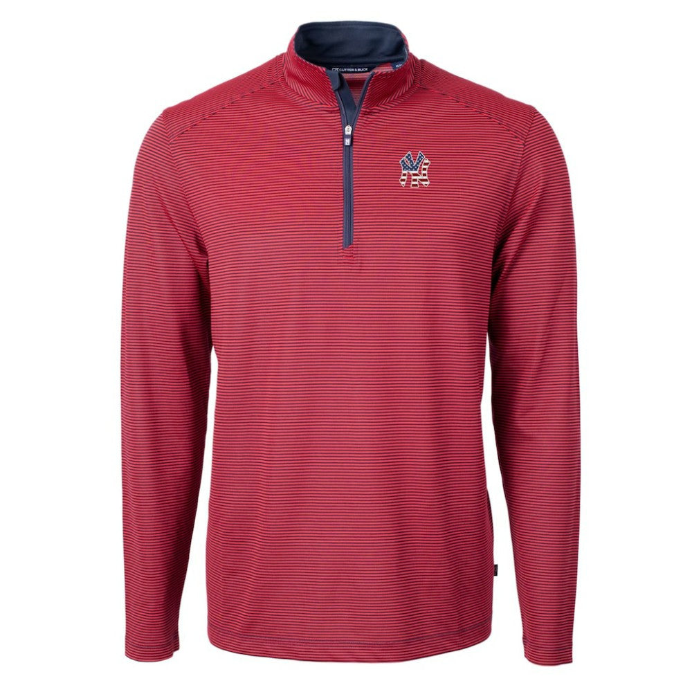 New York Yankees Cutter & Buck Americana Logo Virtue Eco Pique Stripe Recycled Quarter-Zip Pullover Top Lifestyle