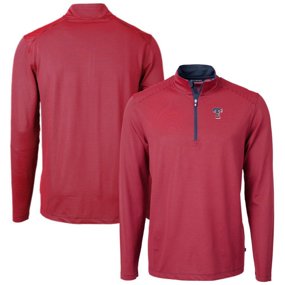 Texas Rangers Cutter & Buck Americana Logo Virtue Eco Pique Stripe Recycled Quarter-Zip Pullover Top Lifestyle