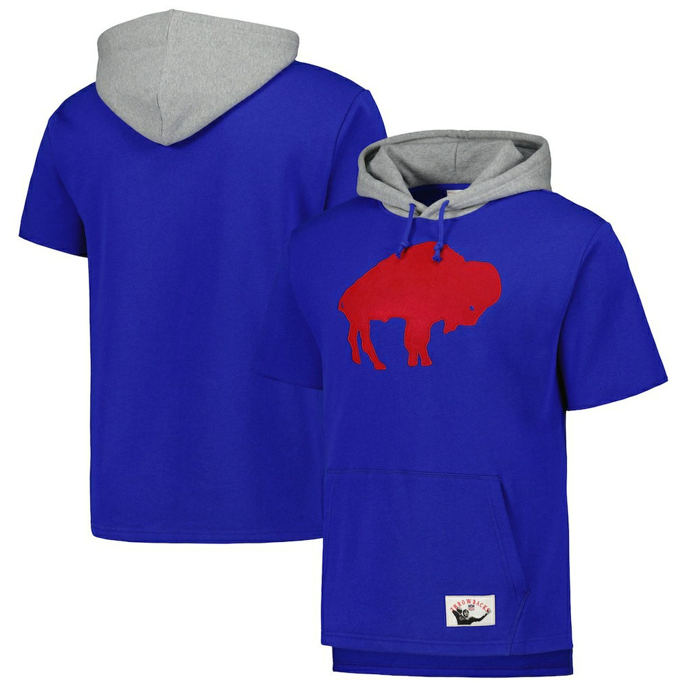Buffalo Bills Postgame Short Sleeve Hoodie Royal - Mitchell & Ness