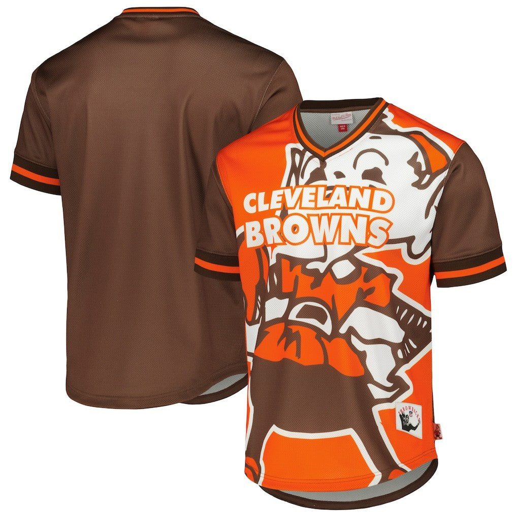 Cleveland Browns Jumbotron 3.0 Mesh V-Neck T-Shirt Orange - Mitchell & Ness