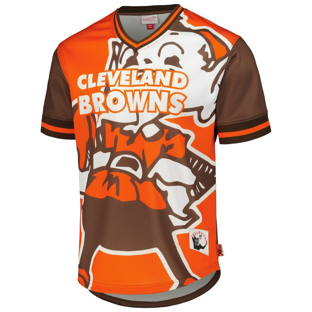 Cleveland Browns Jumbotron 3.0 Mesh V-Neck T-Shirt Orange - Mitchell & Ness