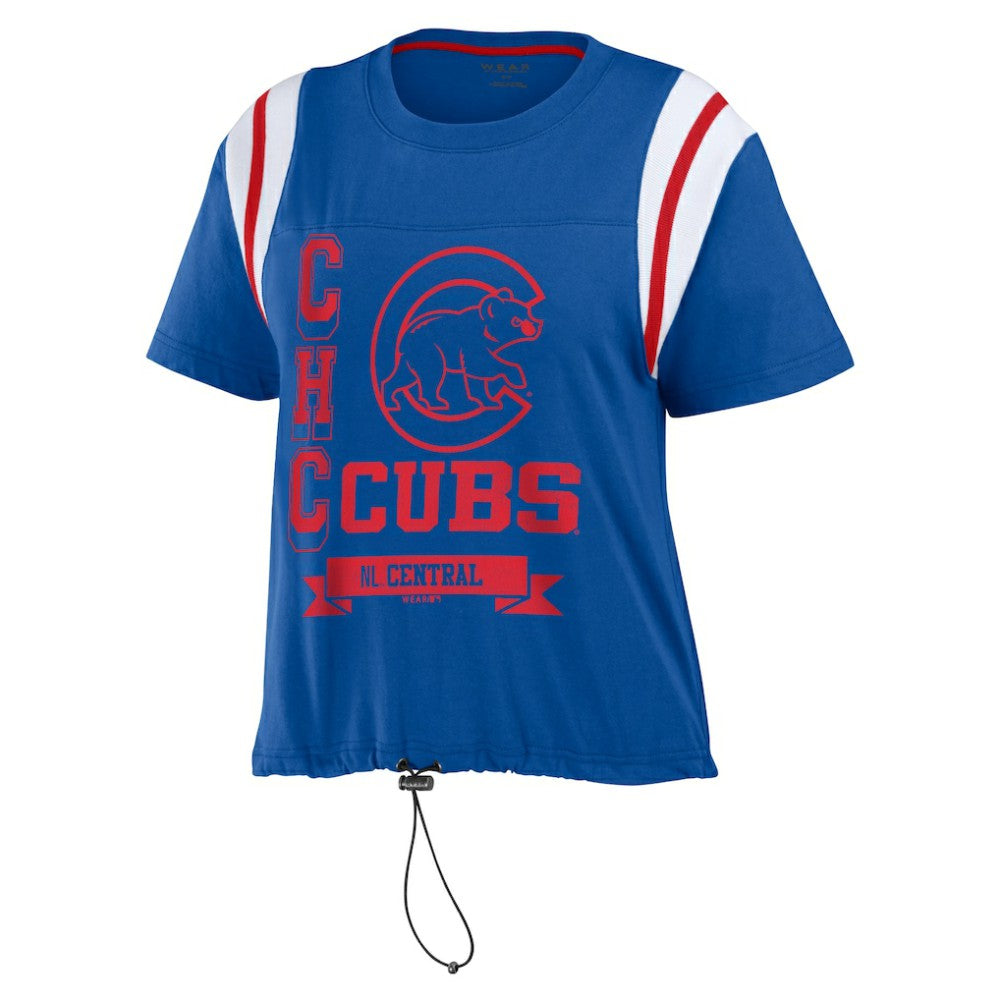 Chicago Cubs WEAR by Erin Andrews Women's Cinched Colorblock T-Shirt On Sale