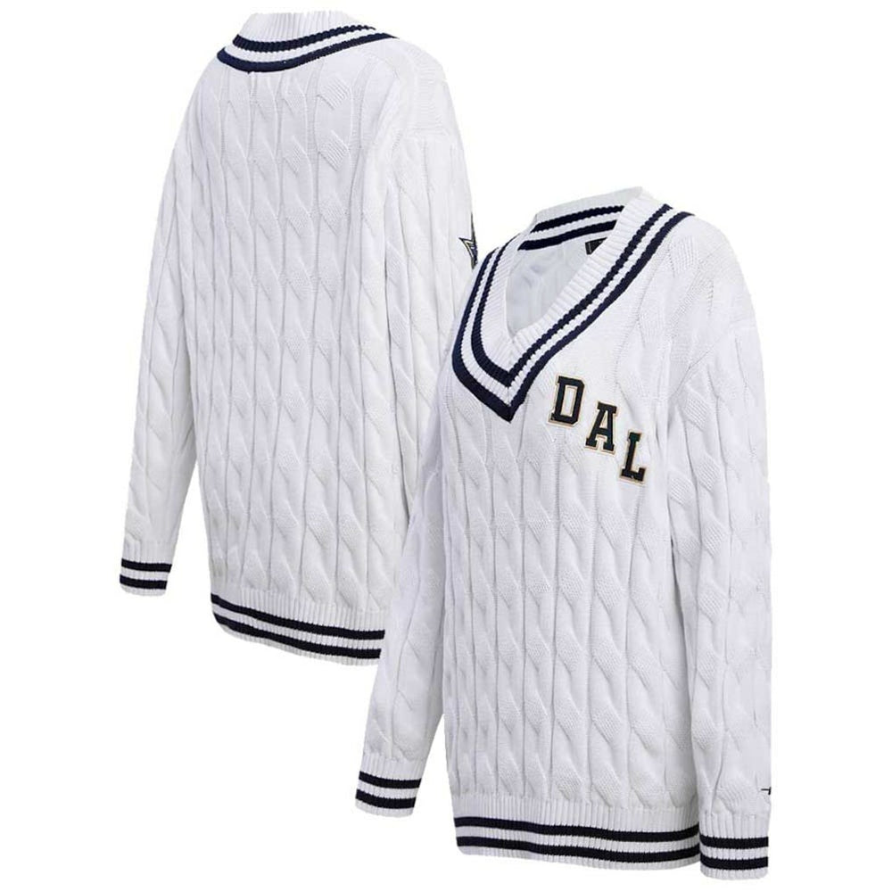 Dallas Cowboys Pro Standard Women's Prep V-Neck Pullover Sweater White - NFL