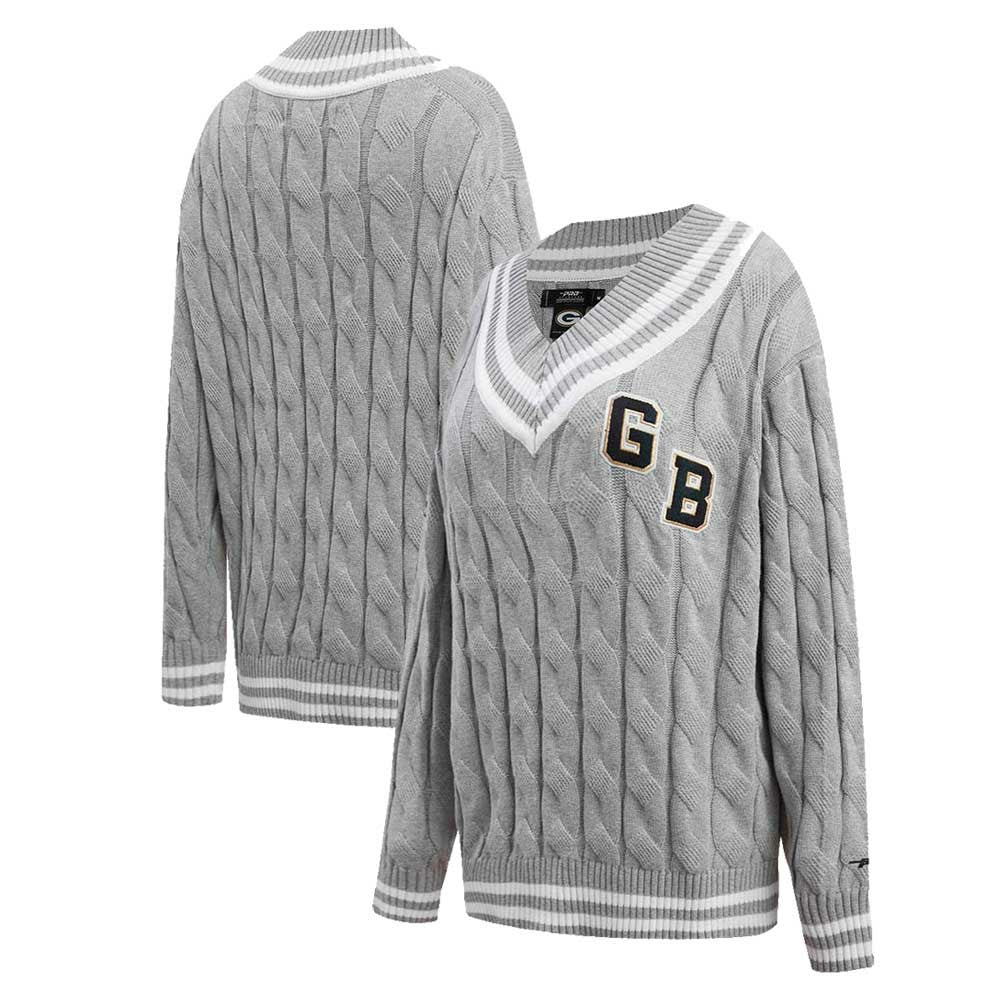 Green Bay Packers Pro Standard Women's Prep V-Neck Pullover Sweater Heather Gray - NFL