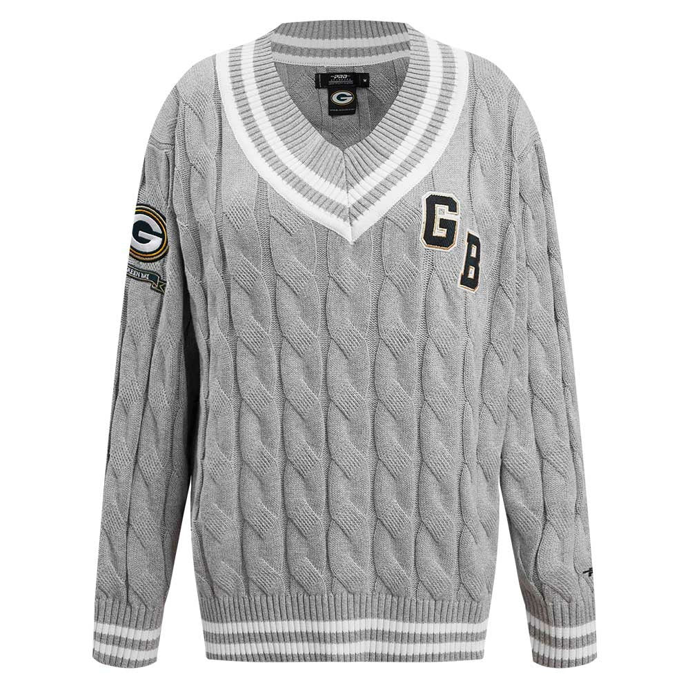 Green Bay Packers Pro Standard Women's Prep V-Neck Pullover Sweater Heather Gray - NFL