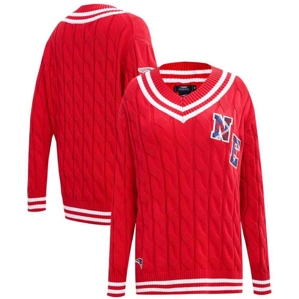 New England Patriots Pro Standard Women's Prep V-Neck Pullover Sweater Red - NFL