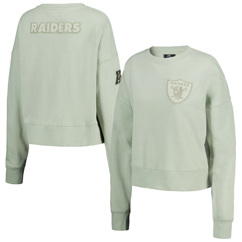 Las Vegas Raiders Pro Standard Women's Oversized Cropped Neutral Pullover Sweatshirt Light Green - NFL