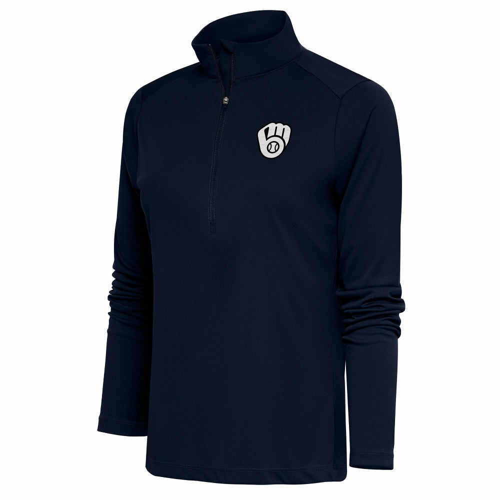 Milwaukee Brewers Antigua Women's Brushed Metallic Tribute Half-Zip Pullover Top Sale