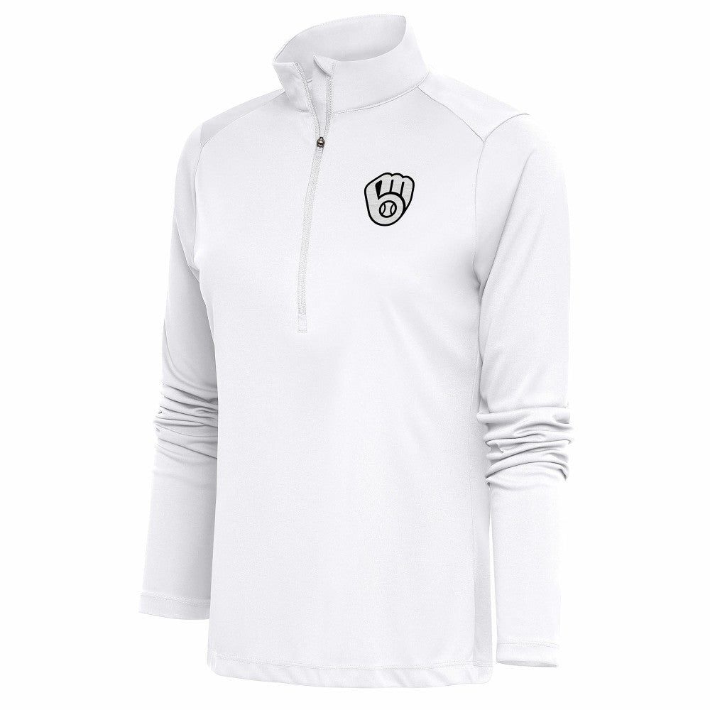 Milwaukee Brewers Antigua Women's Brushed Metallic Tribute Half-Zip Pullover Top for sale