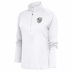 Milwaukee Brewers Antigua Women's Brushed Metallic Tribute Half-Zip Pullover Top for sale