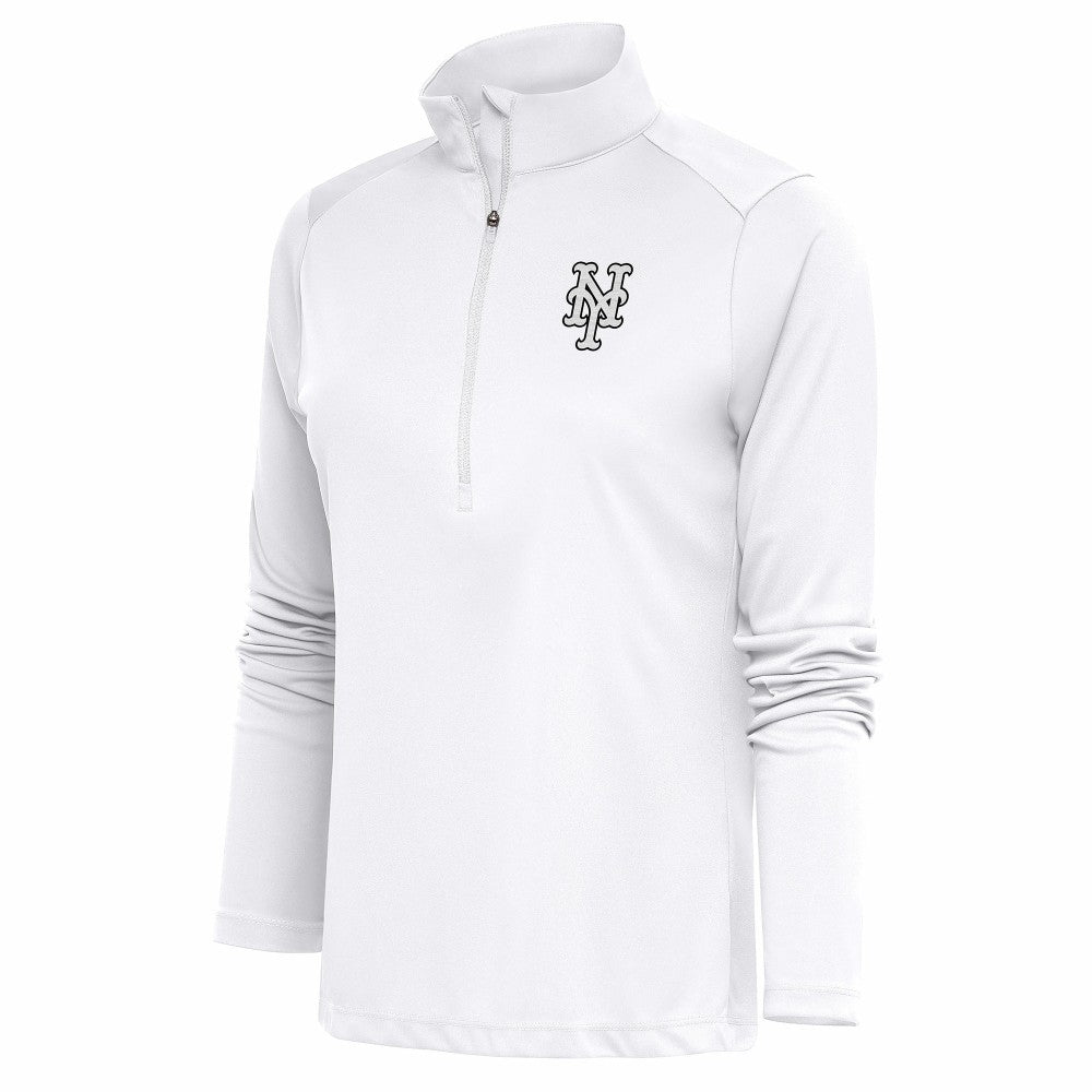 New York Mets Antigua Women's Brushed Metallic Tribute Half-Zip Pullover Top Lifestyle