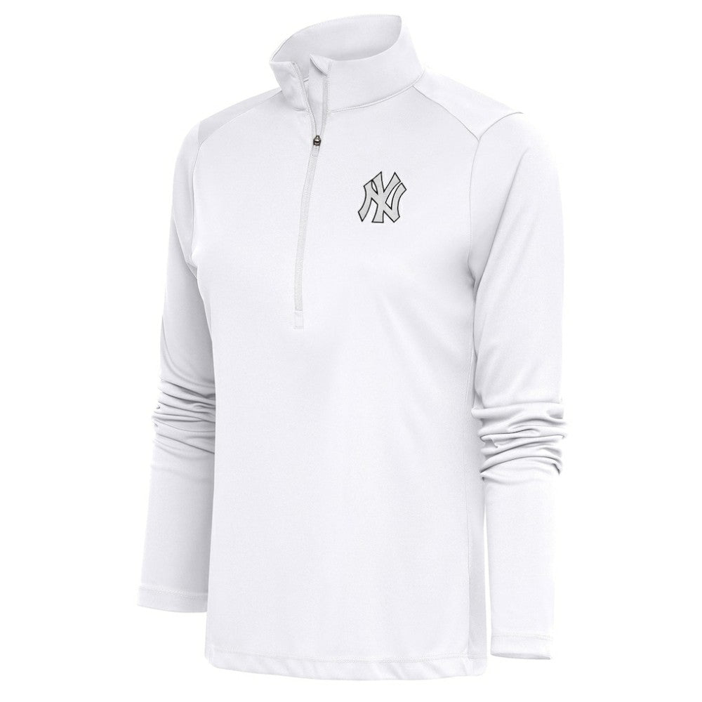 New York Yankees Antigua Women's Brushed Metallic Tribute Half-Zip Pullover Top Lifestyle