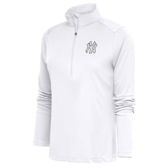 New York Yankees Antigua Women's Brushed Metallic Tribute Half-Zip Pullover Top Lifestyle