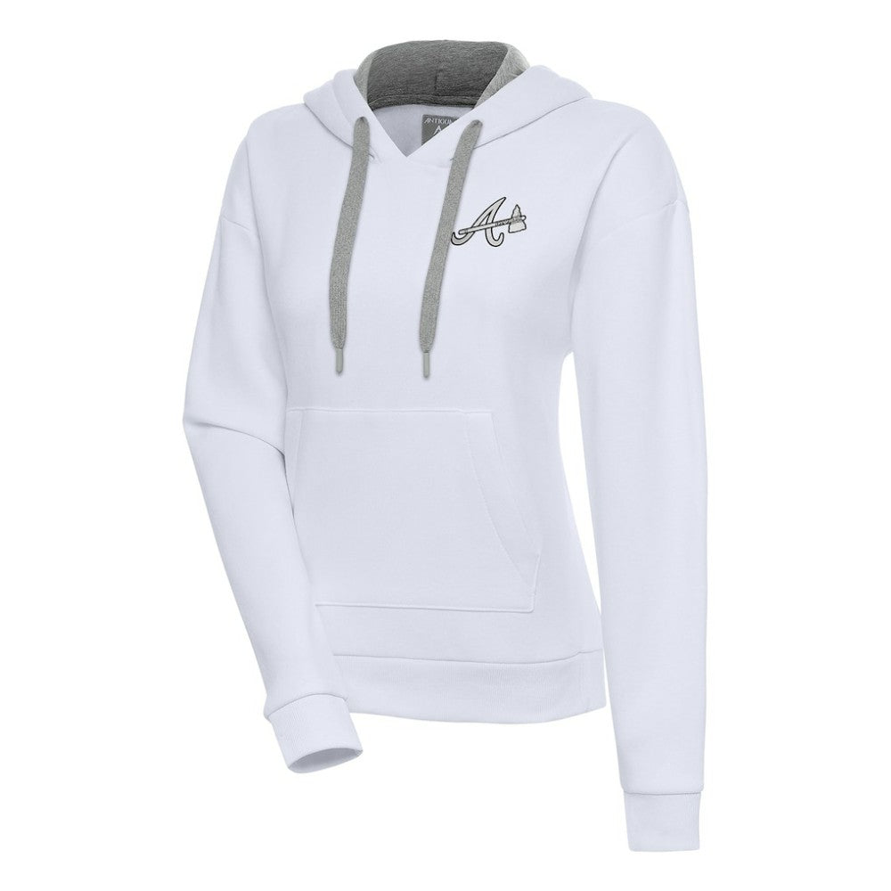Atlanta Braves Antigua Women's Brushed Metallic Victory Pullover Hoodie On Sale