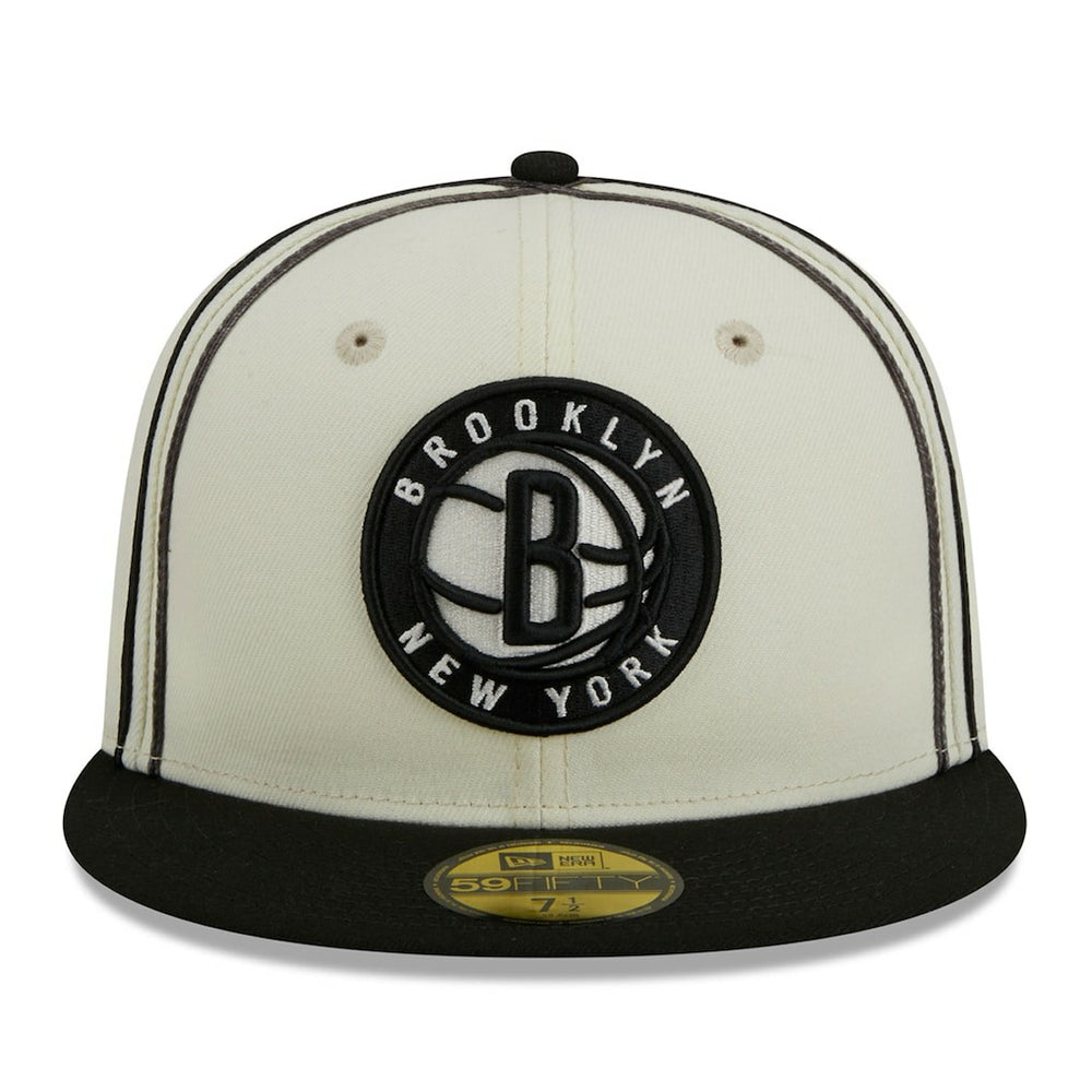 New Era - Brooklyn Nets Piping 2-Tone 59FIFTY Fitted Hat - Cream/Black