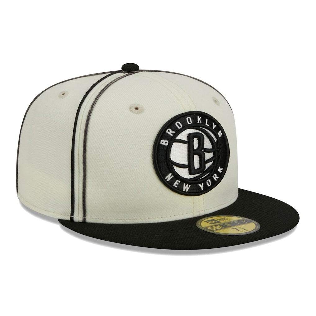 New Era - Brooklyn Nets Piping 2-Tone 59FIFTY Fitted Hat - Cream/Black