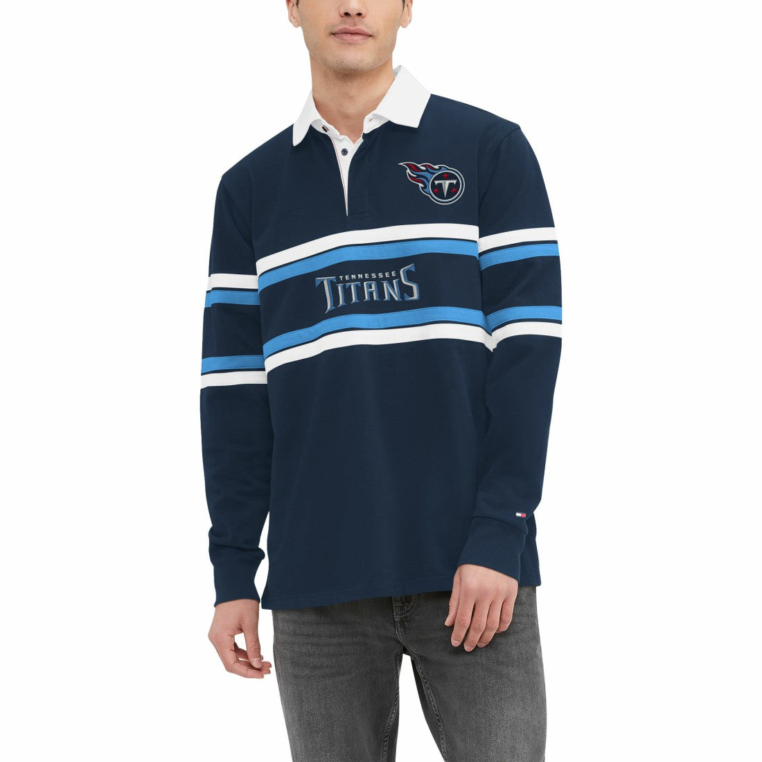 Tennessee Titans Tommy Hilfiger Cory Varsity Rugby Long Sleeve T-Shirt Navy - NFL