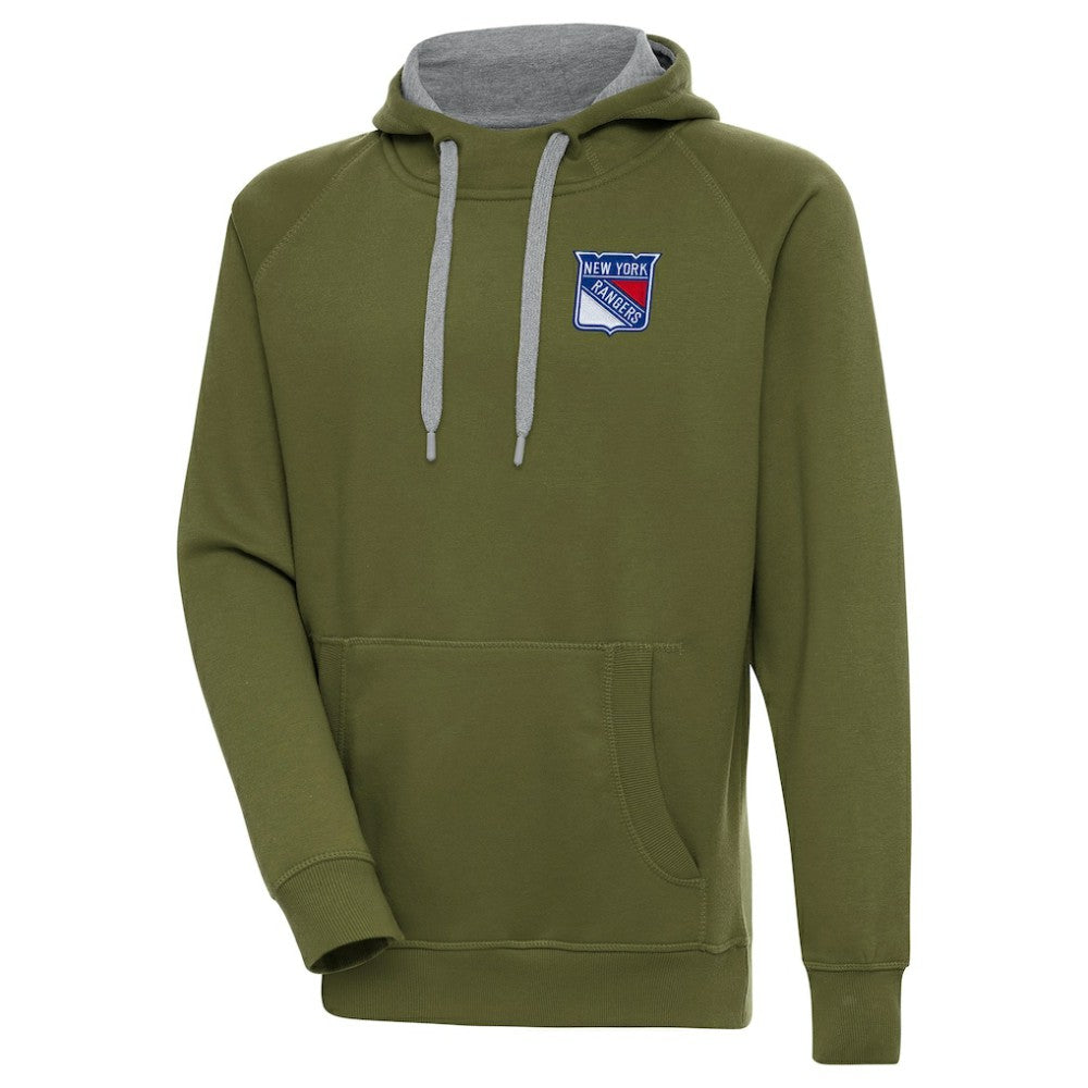 New York Rangers Antigua Victory Pullover Hoodie Olive